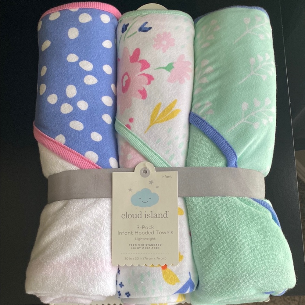 Cloud Island 3-Pack Infant Hooded Towels - Multicolor